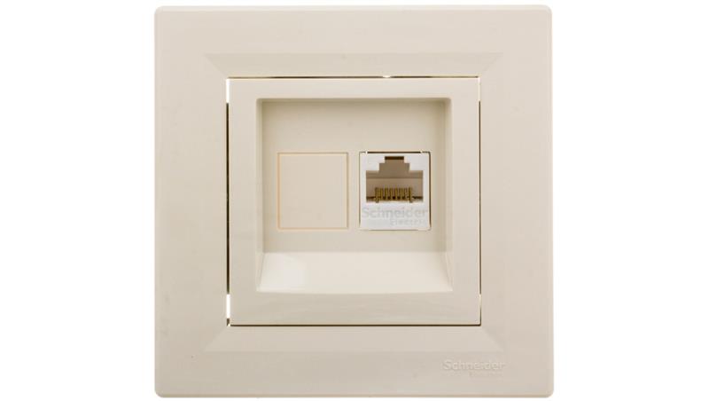 Gniazdo komputerowe Asfora pojedyncze RJ45 kat.6 kremowe z ramką EPH4700123-34351