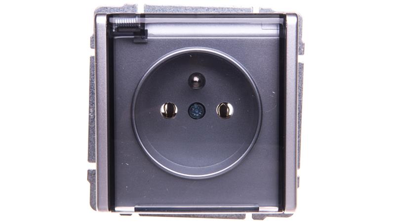 KOS66 Gniazdo bryzgoszczelne z/u IP44 z przesłonami klapka dymna aluminium 664040-44230