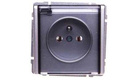 KOS66 Gniazdo bryzgoszczelne z/u IP44 z przesłonami klapka dymna aluminium 664040-44230